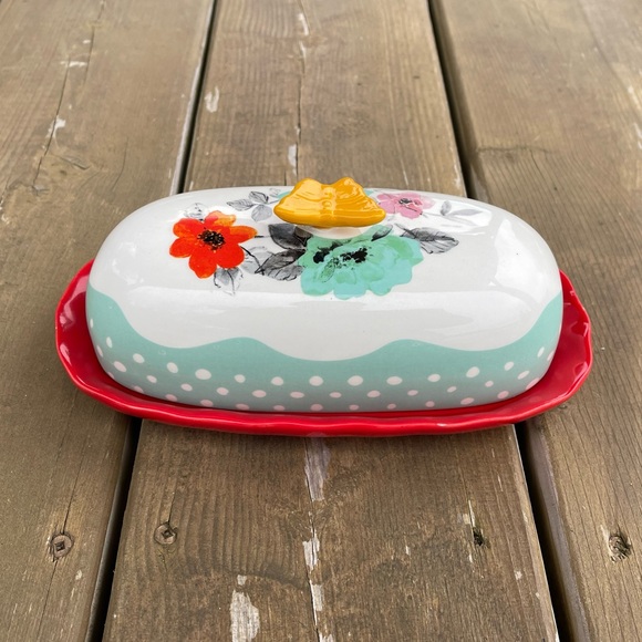 The Pioneer Woman Flea Market Pattern Covered Butter Dish with Butterfly Handle - Picture 5 of 12